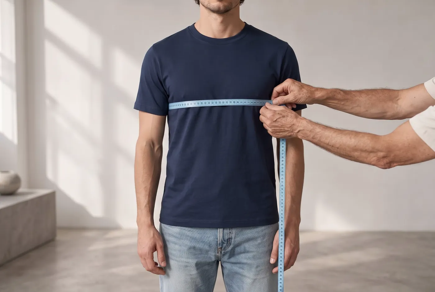 A tape measure wrapped around a person's chest