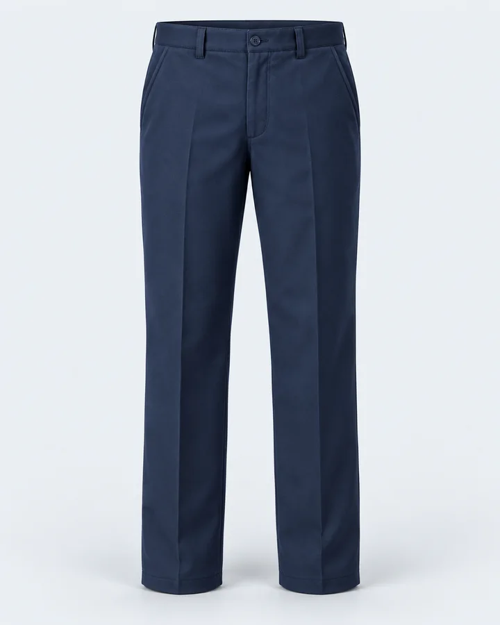 Navy pressed duty trousers with belt loops and slant front pockets
