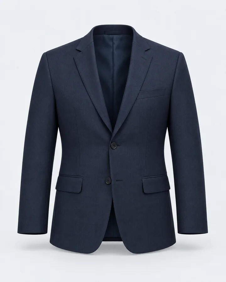Navy single-breasted formal uniform jacket with notch lapels