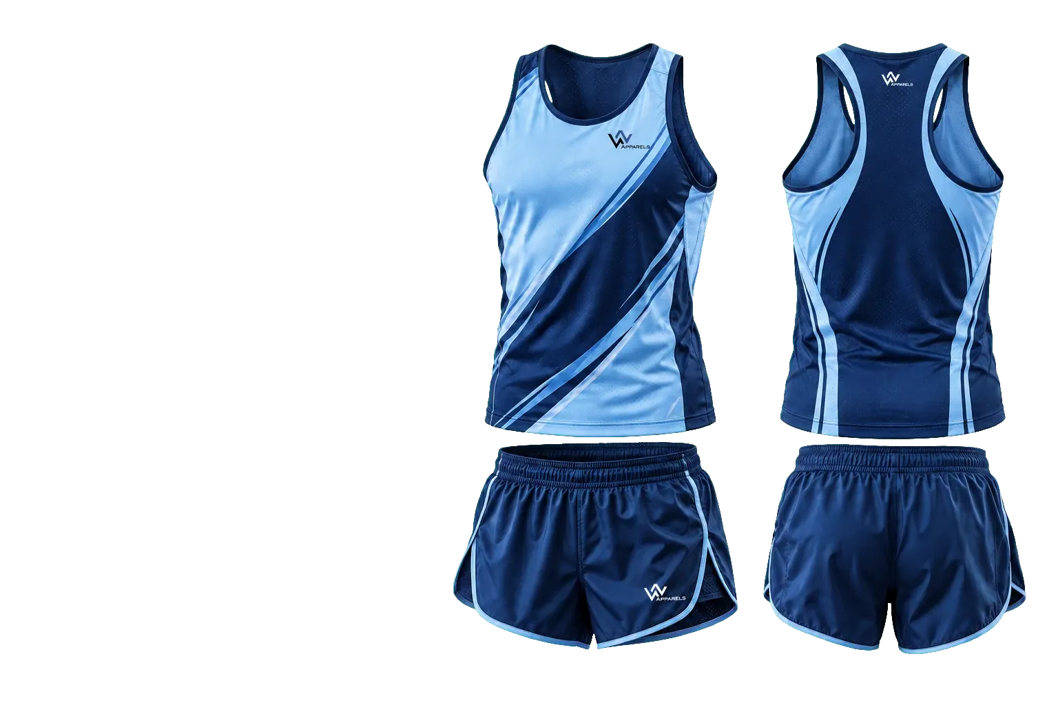 WhatsNext athletics singlets front and back with running shorts