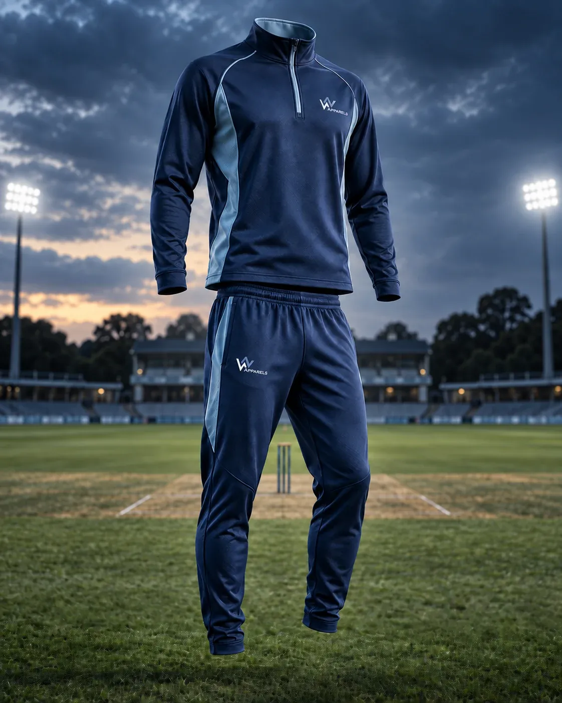 Navy quarter-zip training top with matching trousers