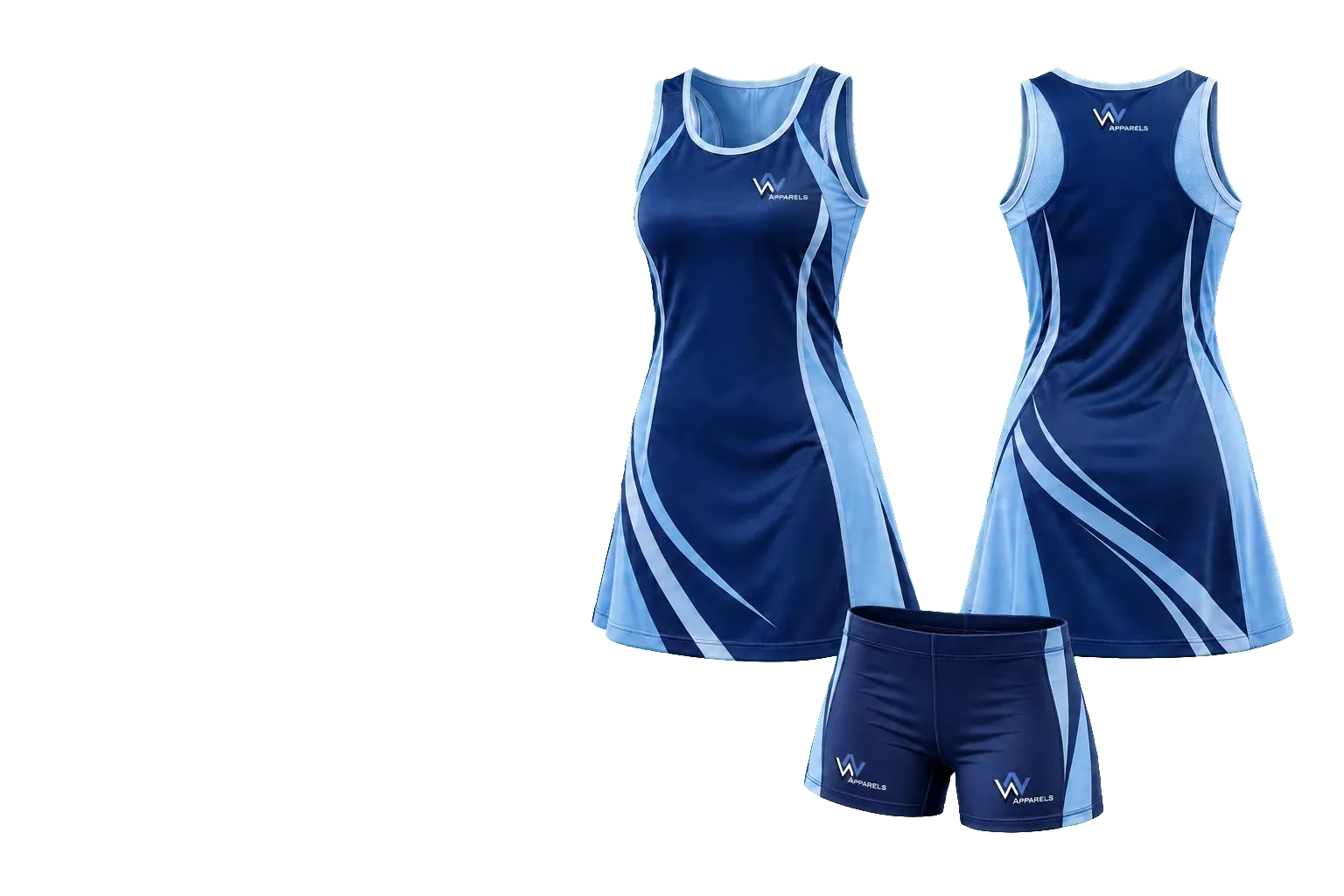 WhatsNext netball dresses front and back with matching shorts