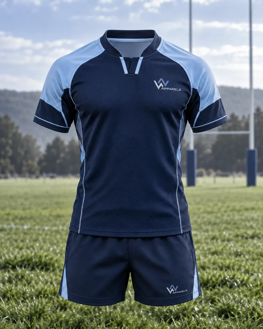 Navy alternative rugby jersey with sky-blue panels