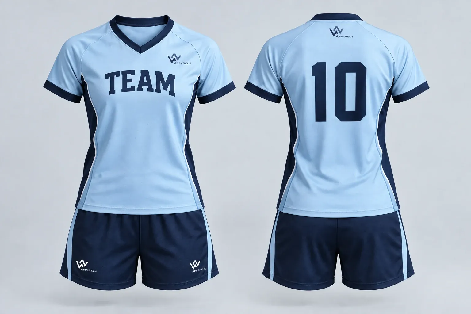 Sky-blue volleyball jersey, front with TEAM and logo, back with 10