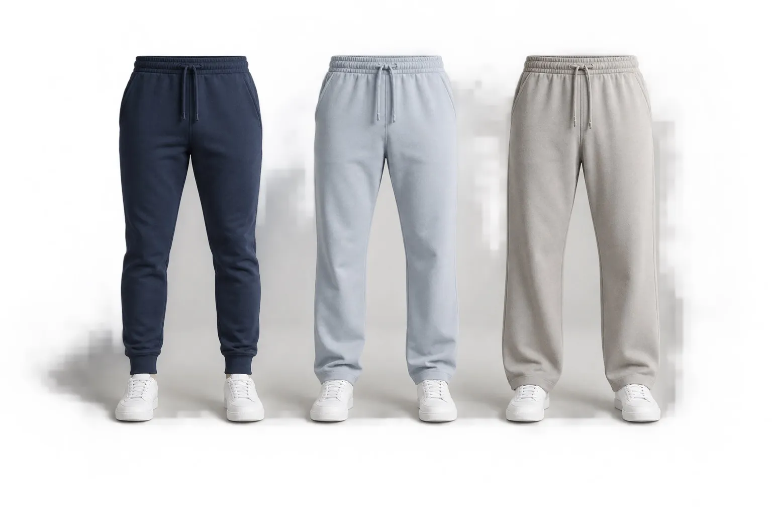 Navy, sky and stone joggers from cuffed to straight-leg