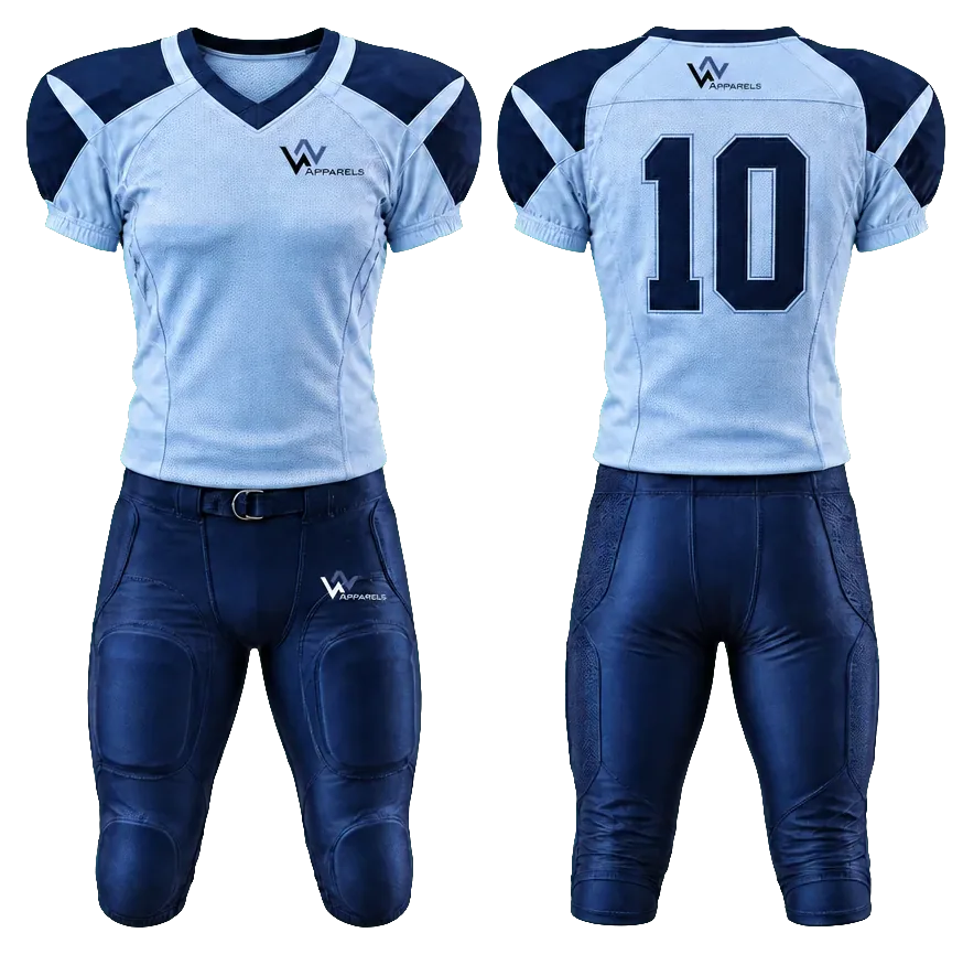 American Football kit by WhatsNext: jersey and bottoms in navy and sky blue