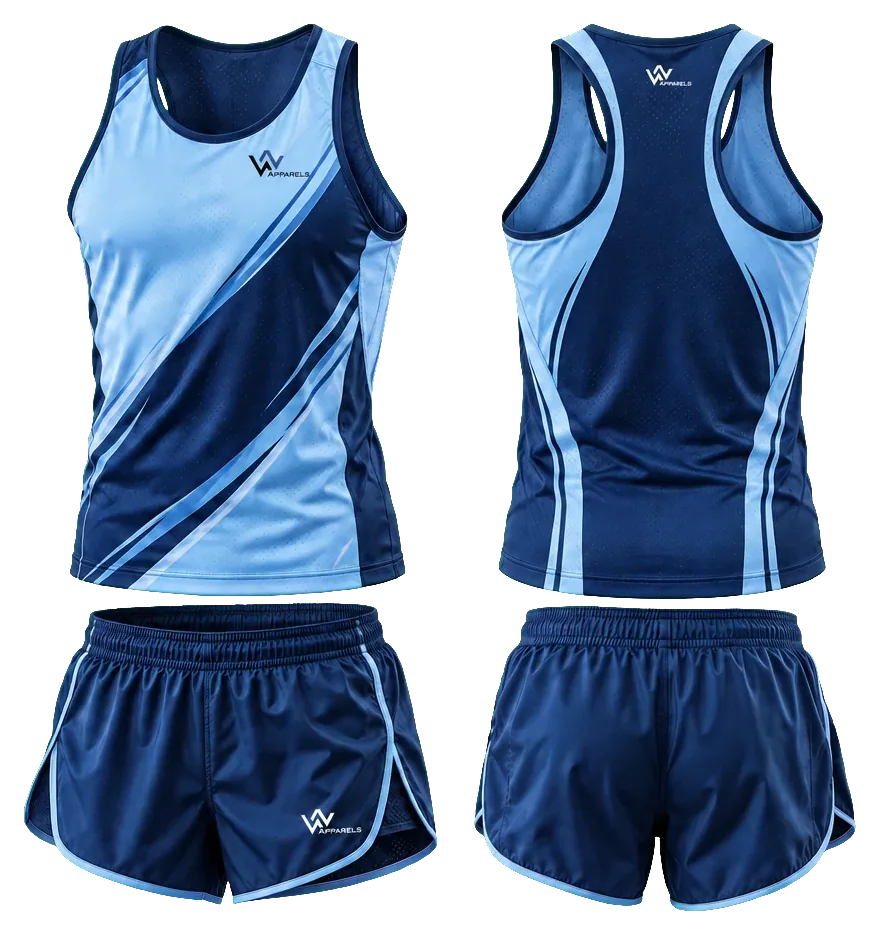 Athletics kit by WhatsNext: jersey and bottoms in navy and sky blue