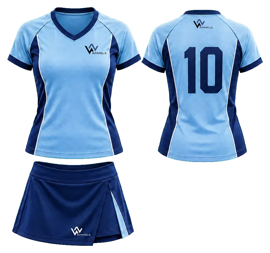 Field Hockey kit by WhatsNext: jersey and bottoms in navy and sky blue