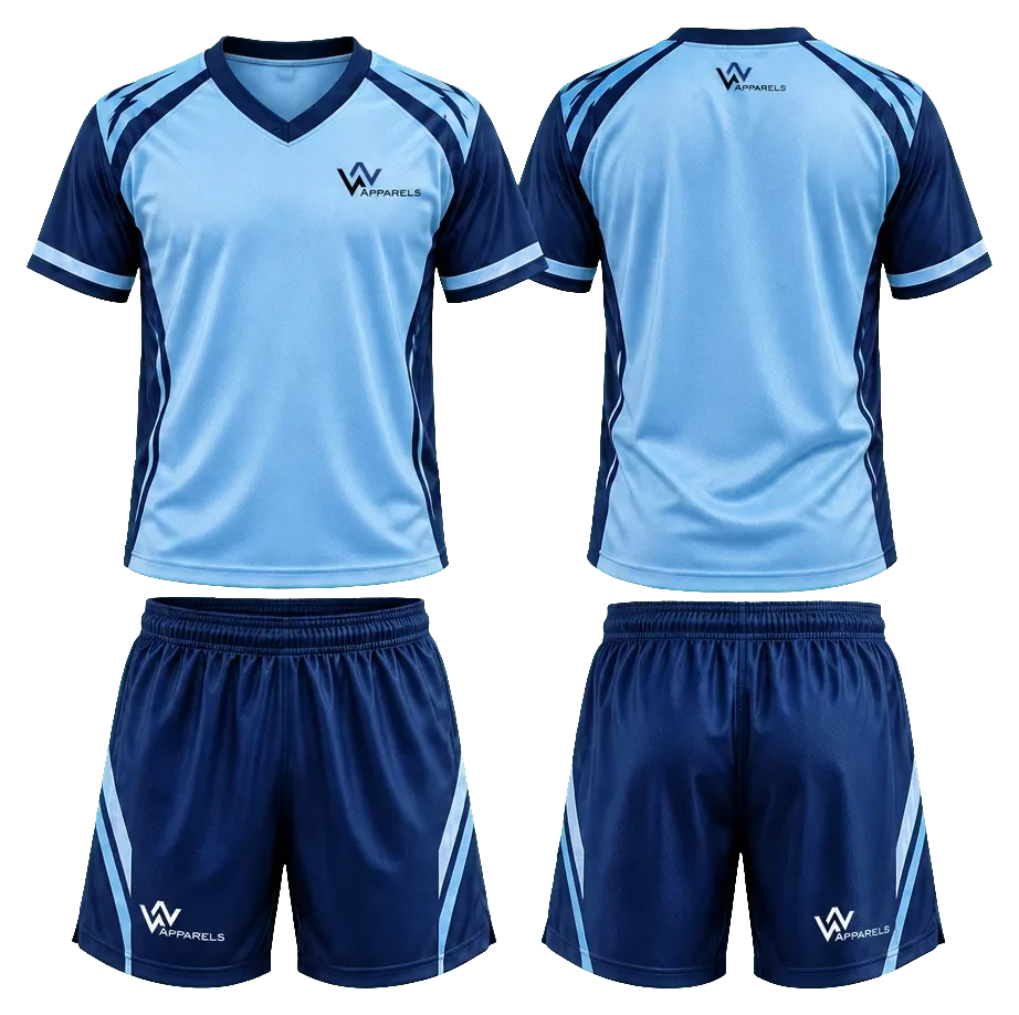 Lacrosse kit by WhatsNext: jersey and bottoms in navy and sky blue