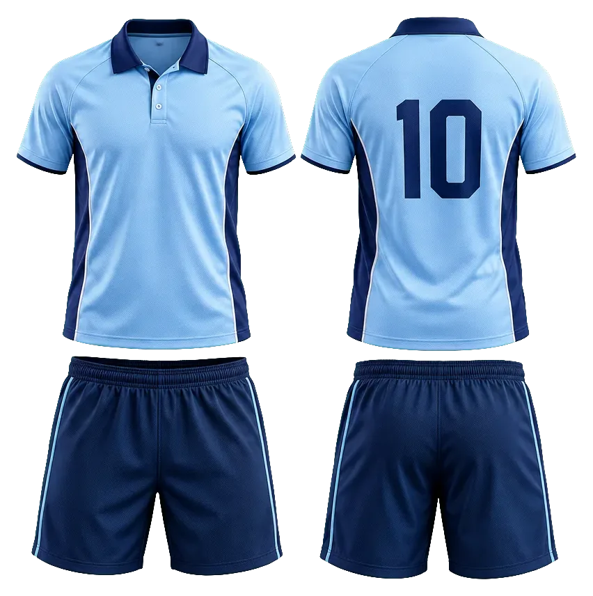 Racket Sports kit by WhatsNext: jersey and bottoms in navy and sky blue