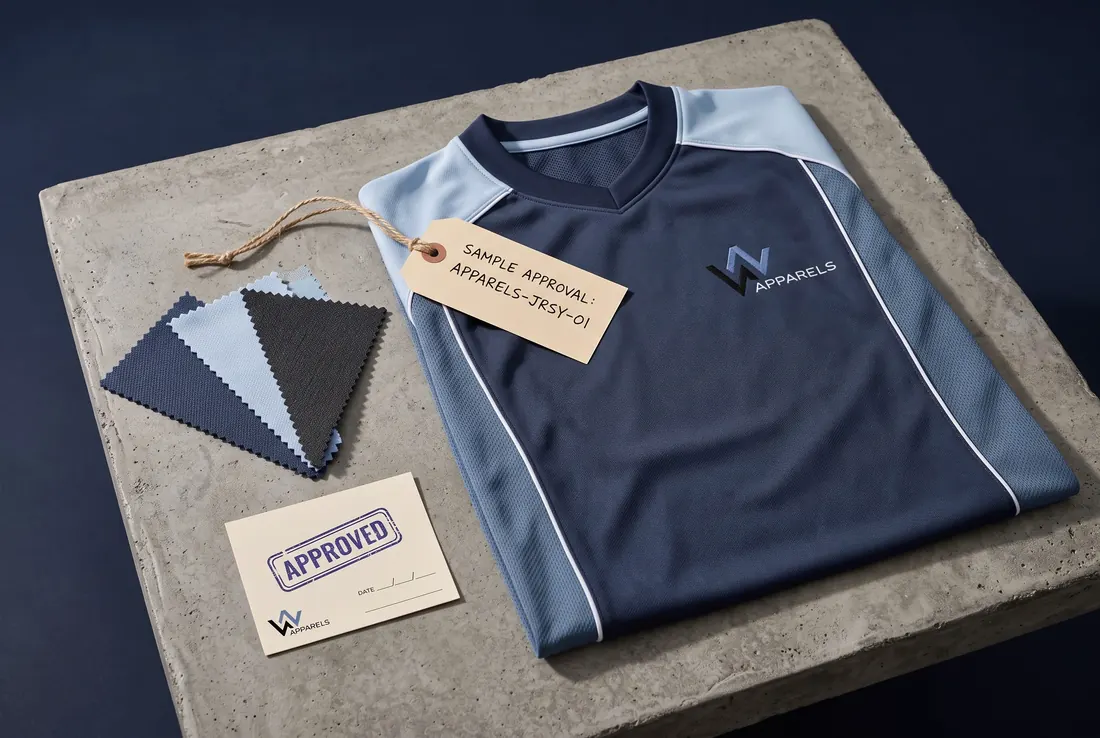 Sample jersey with an approval tag