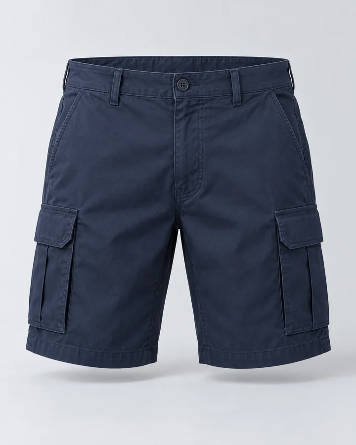 Navy utility shorts with cargo pockets on both legs