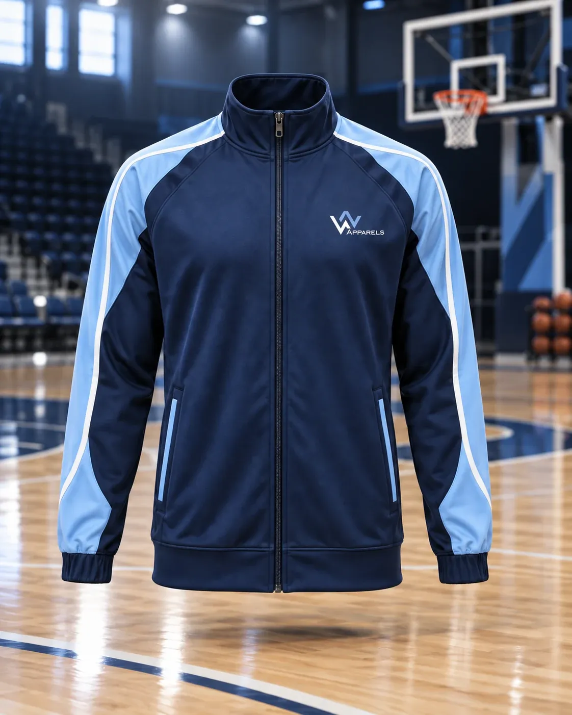 Navy and sky-blue full-zip warm-up jacket