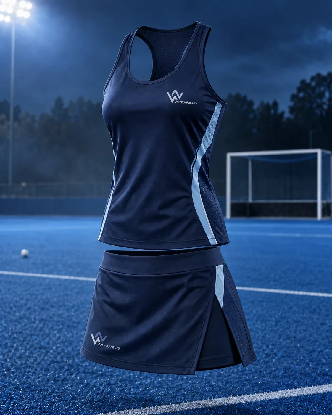 Sleeveless navy hockey top with a skort