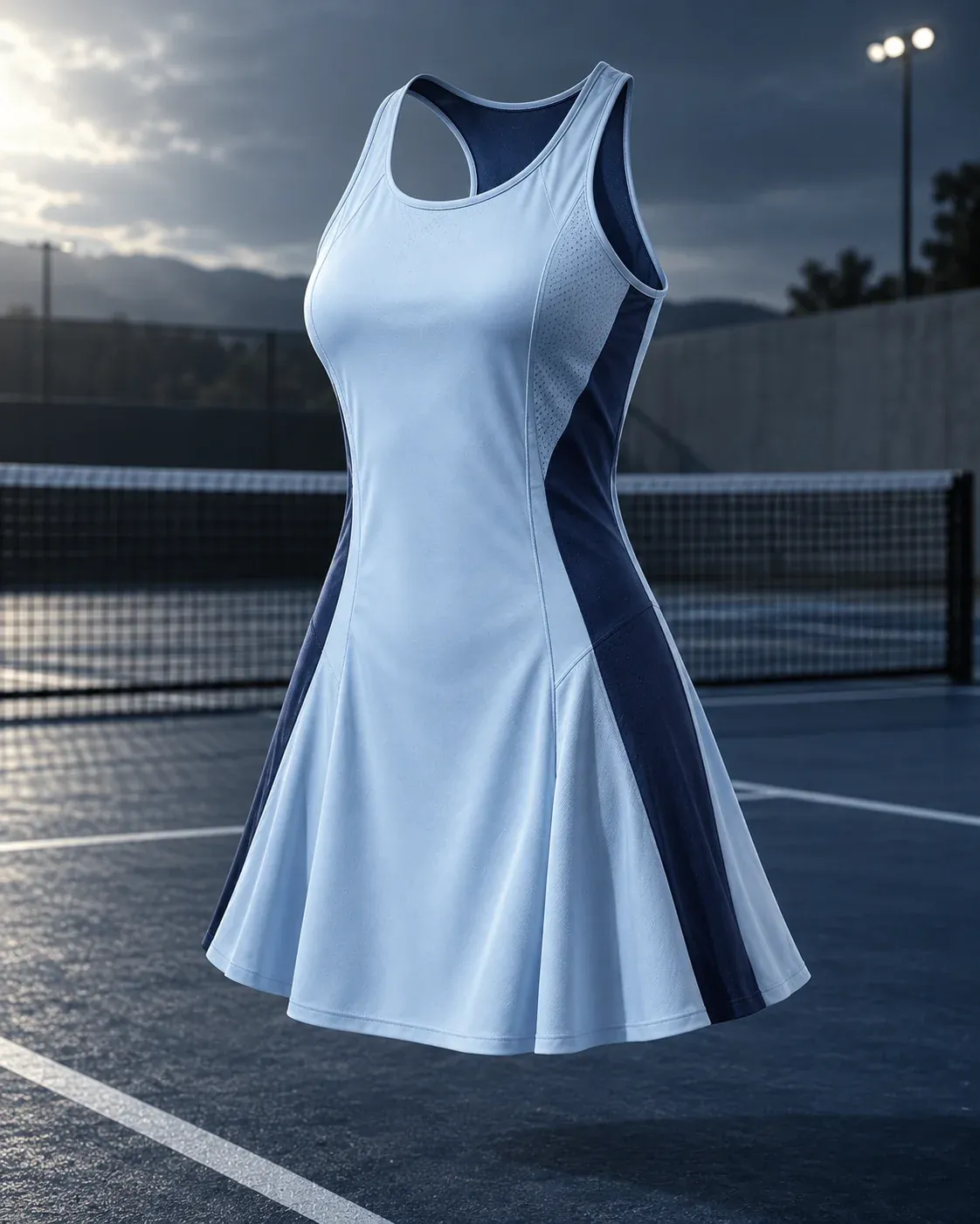 Sky-blue tennis dress with navy side panels