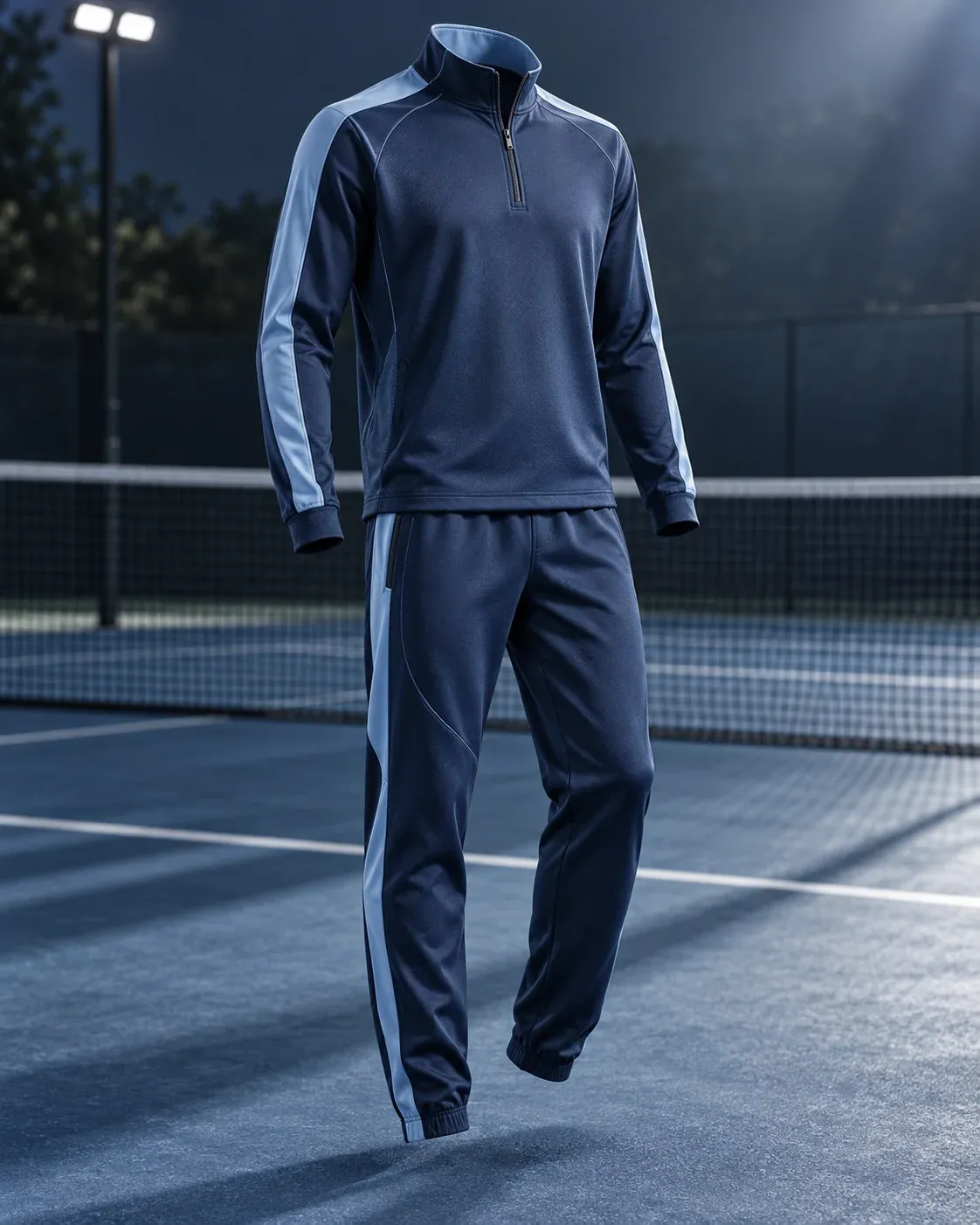 Navy tracksuit with sky-blue stripes