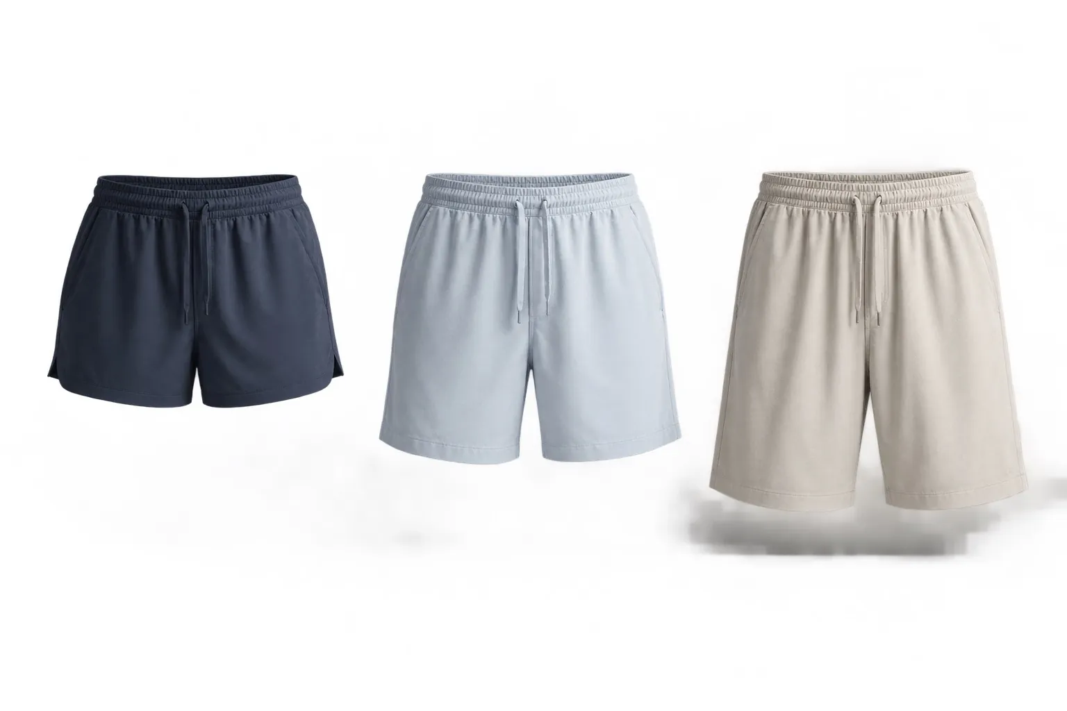 Navy, sky and stone shorts from short and neat to knee length